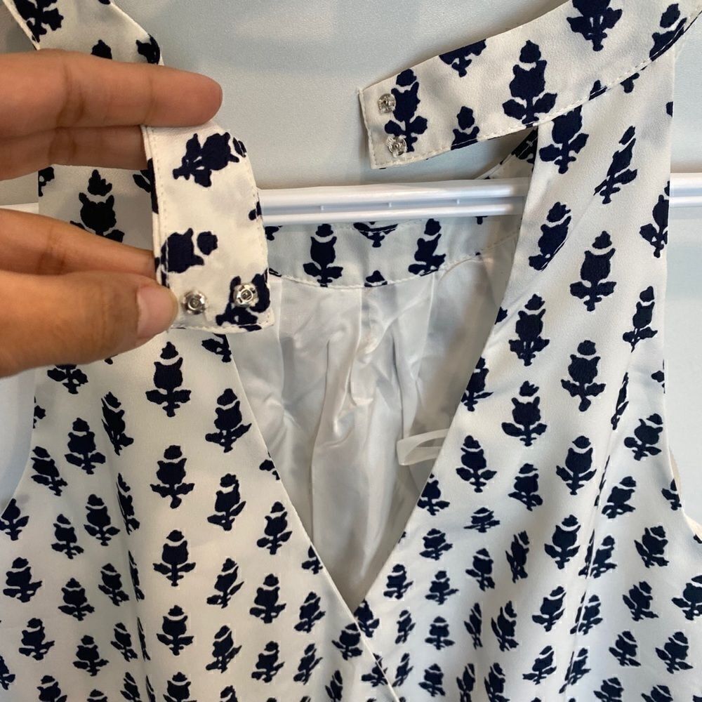 J. Crew Circle Neck Printed White and Navy Dress - Picture 7 of 11